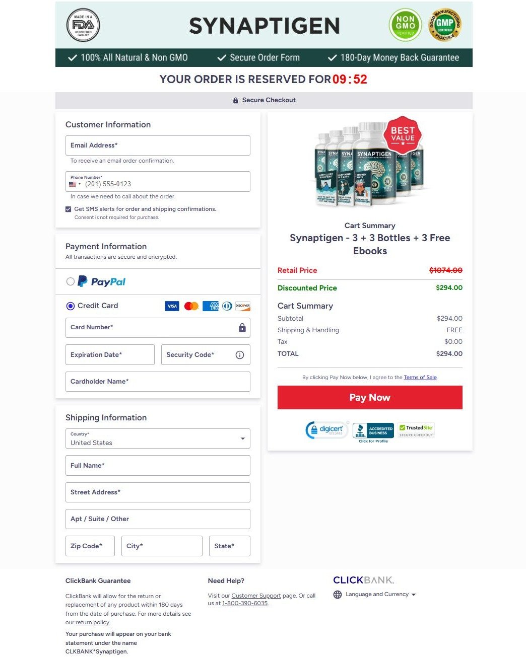 Synaptigen Official Website Secure Order Page